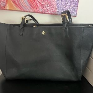 Black leather Tory tote
